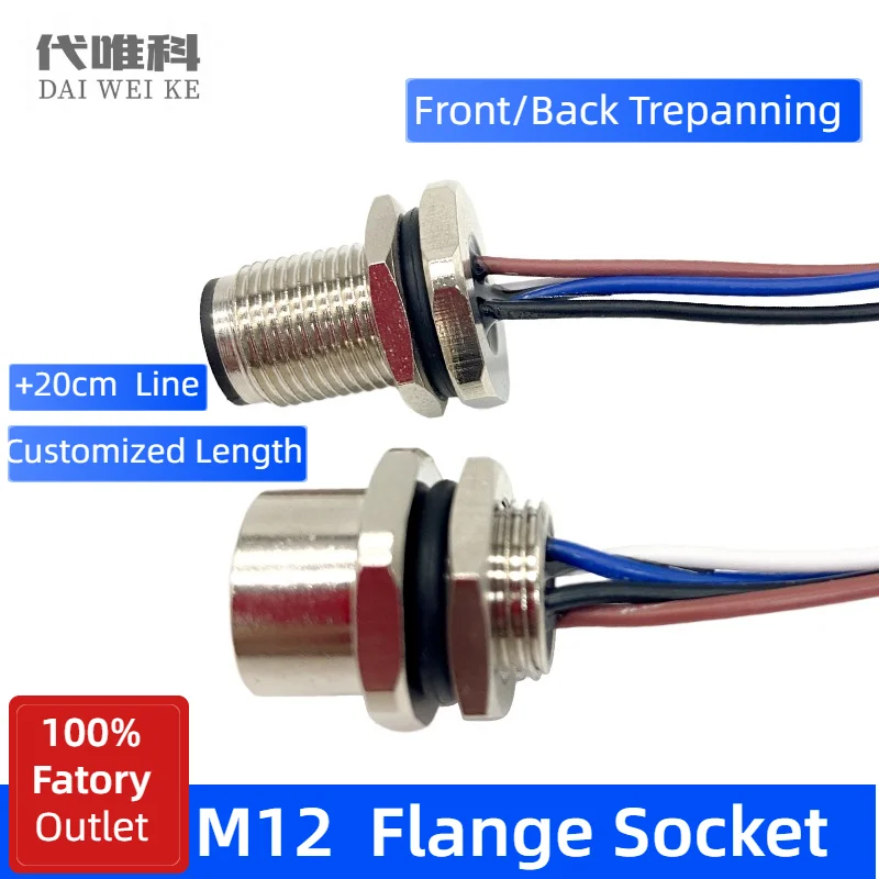 

M12 Plugs Sockets 20cm Wire Connectors Sollar Panel profinet Male Female Box terminals Led Jacks 45812Pins electronics housing