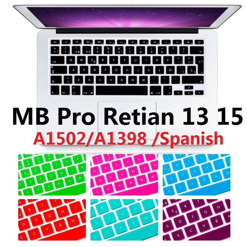 Funda suave para Macbook Pro 13 15 Retina EU US cubierta de teclado español A1398 A1502 silicona para Macbook Retina 13 15 piel de teclado