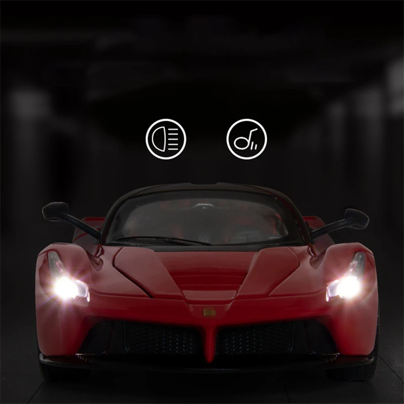 1:24 Laferrari 합금 스포츠카 모델, 다이캐스트 금속 장난감 차량 자동차 모델 시뮬레이션 사운드 라이트 컬렉션 어린이 선물