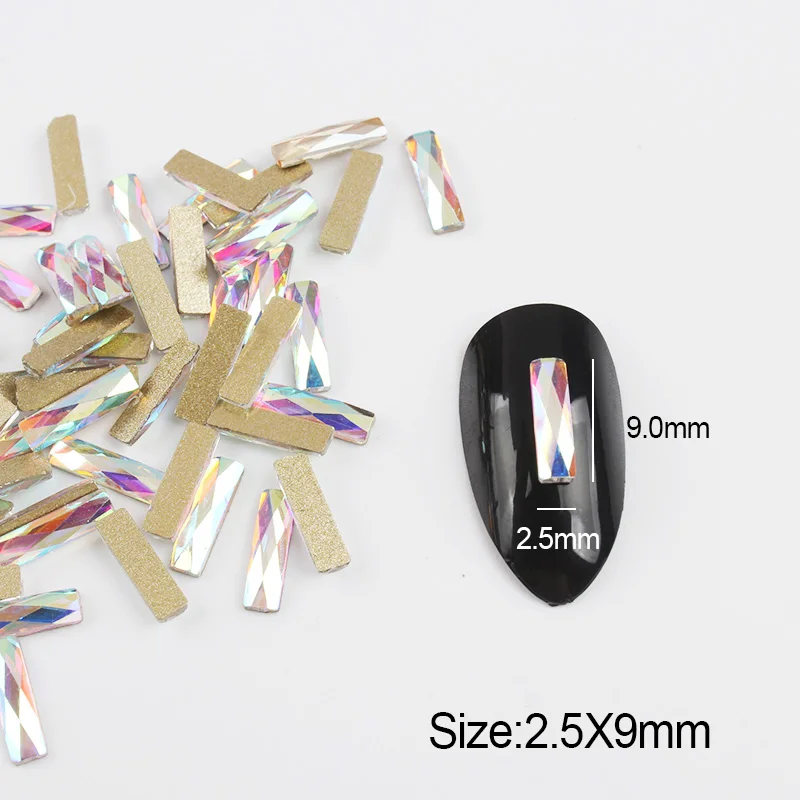 2.5x9mm Strip Nail Rhinestone Mix color Glass Crystal 30pcs /100pcs for nail accessories Free Shipping