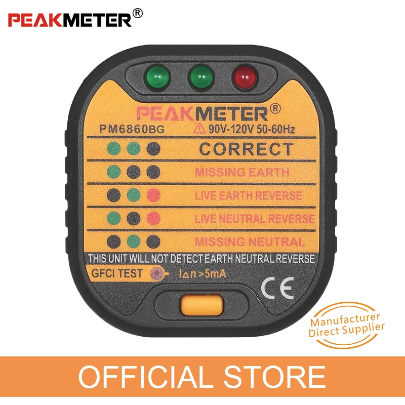 PEAKMETER PM6860 Series Socket Tester 110v/230V with GFCI RCD Test Automatic Dlectricity Diagnostic Detector Portable Tester