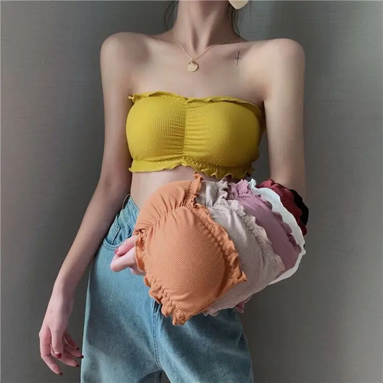 One-piece Tube Tops Women Intimates Basic Black White Orange Yellow Pink Womens Strapless Bra Bandeau Tube Top Underwear Tubetop