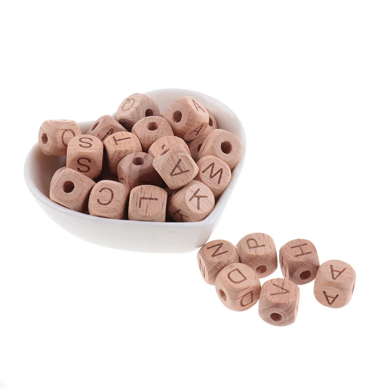 Fkisbox 12mm 500pcs Natural Beech Wood Letter Beads Alphabet Teething Jewelry DIY Baby Teether Necklace Bracelet Accessories