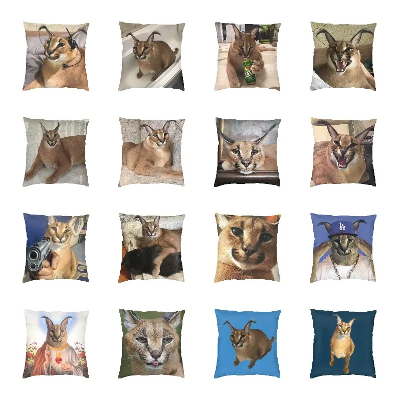 Caracal Cat Big Floppa Meme Cushion Covers 45x45cm Polyester Funny Pillow for Sofa Square Pillowcase Living Room Decoration