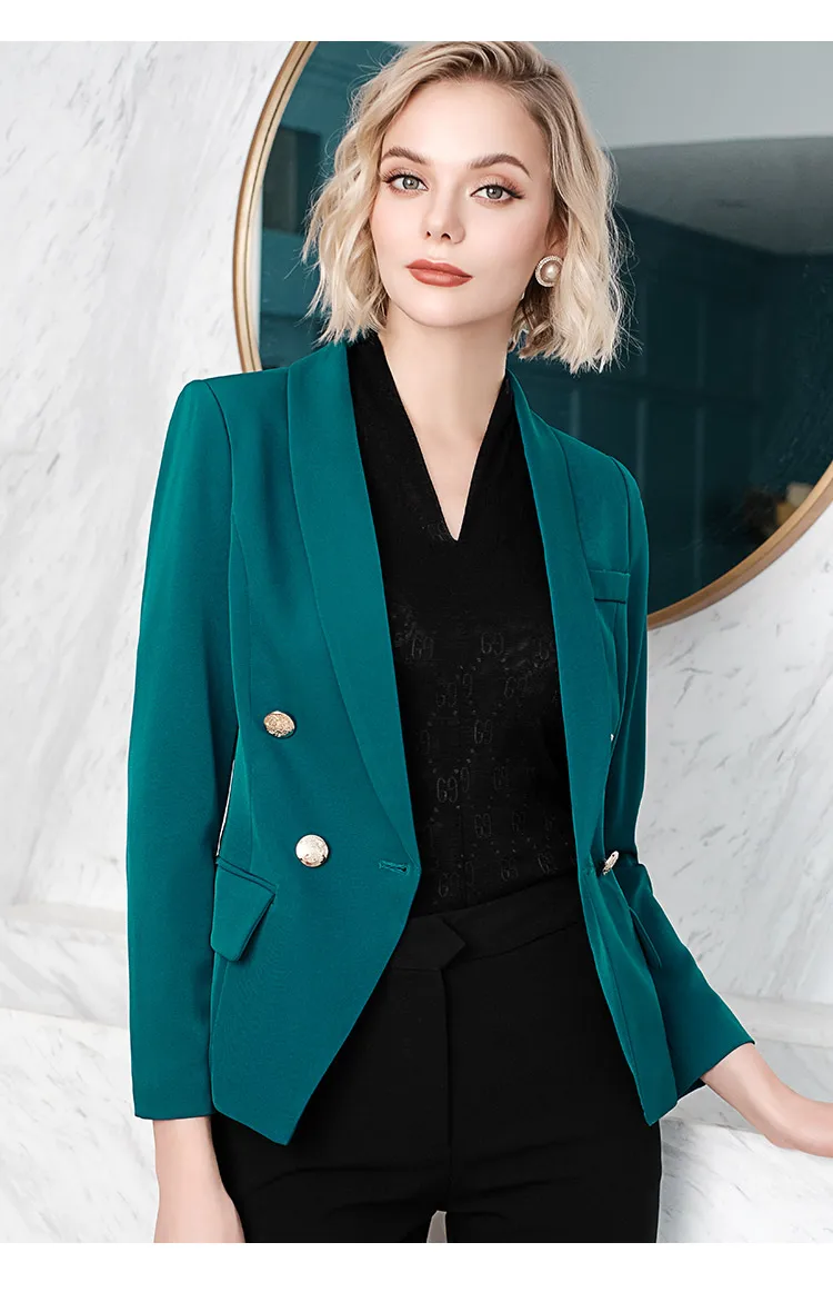 

Elegante Fashion Women Suits Double Breasted Vintage Shawl Lapel High Qualit Blazer Office Lady Daily Casul Short Jacket