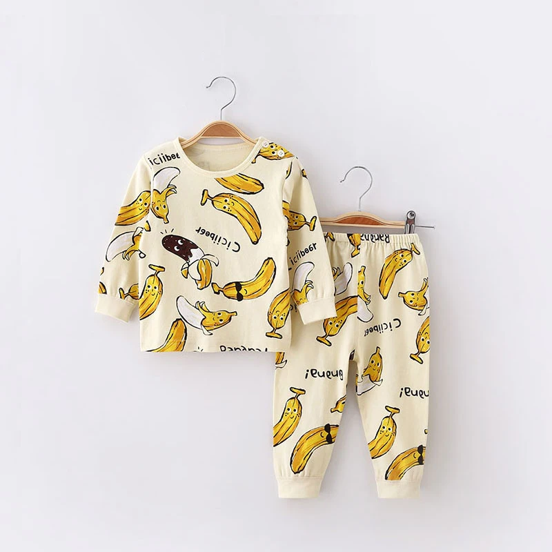 BINIDUCKLING 2021 Spring Autumn Kids Sleepwear For Boys Girls Banana Printed Child Pyjamas Pure Cotton Soft Toddler Pajamas Set