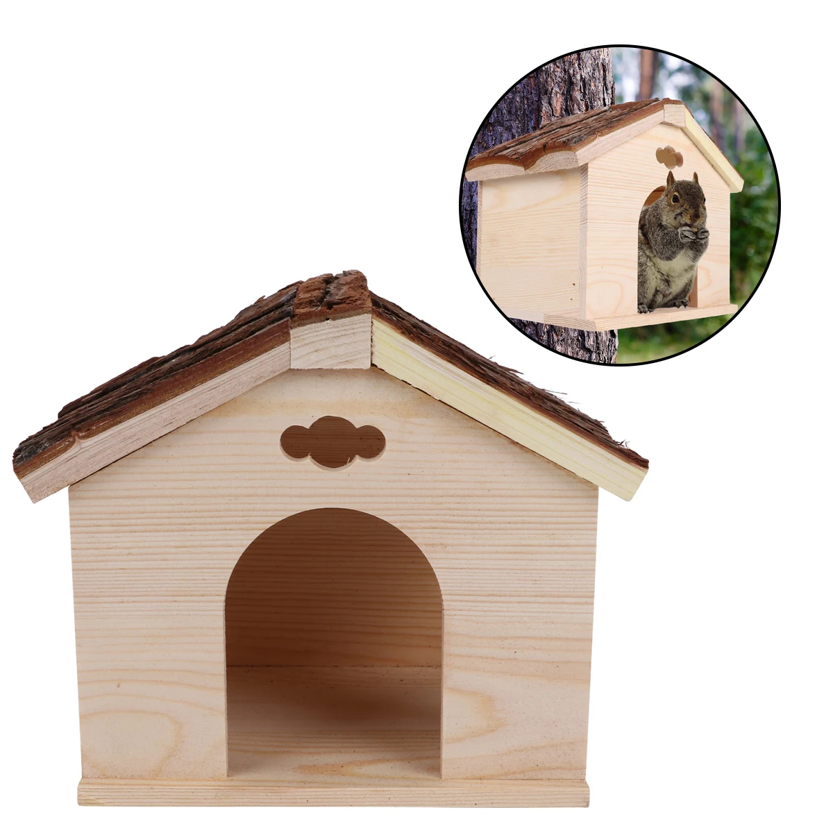 1pc Squirrel Guinea Pig Cabin Wood House Log Cabin Chinchilla And Guinea Pigs Hut Hideout for Pet Shop Home (Brown, Khaki)