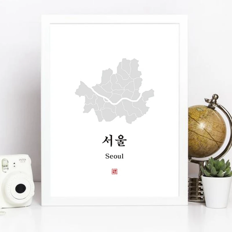 Seoul Korea City Map Poster Living Room Decor Korean Letters Picture Modern Wall Art Canvas Painting Prints for Asian Home