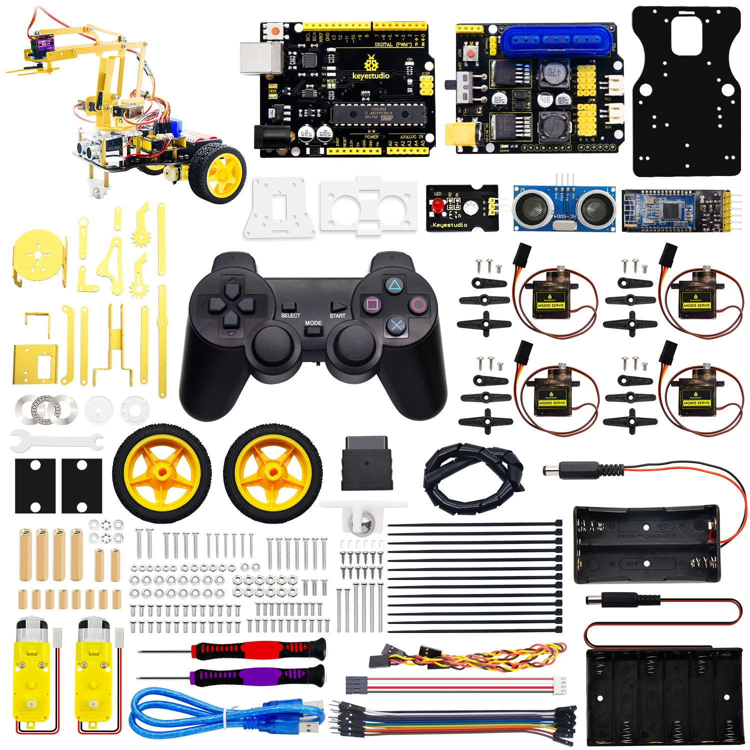 Keyestudio 4DOF Metal Arm Robot Car Kit W/PS2 Contoller Bluetooth-compatible Kit for Arduino Robot Arm Kit/Support Android &IOS