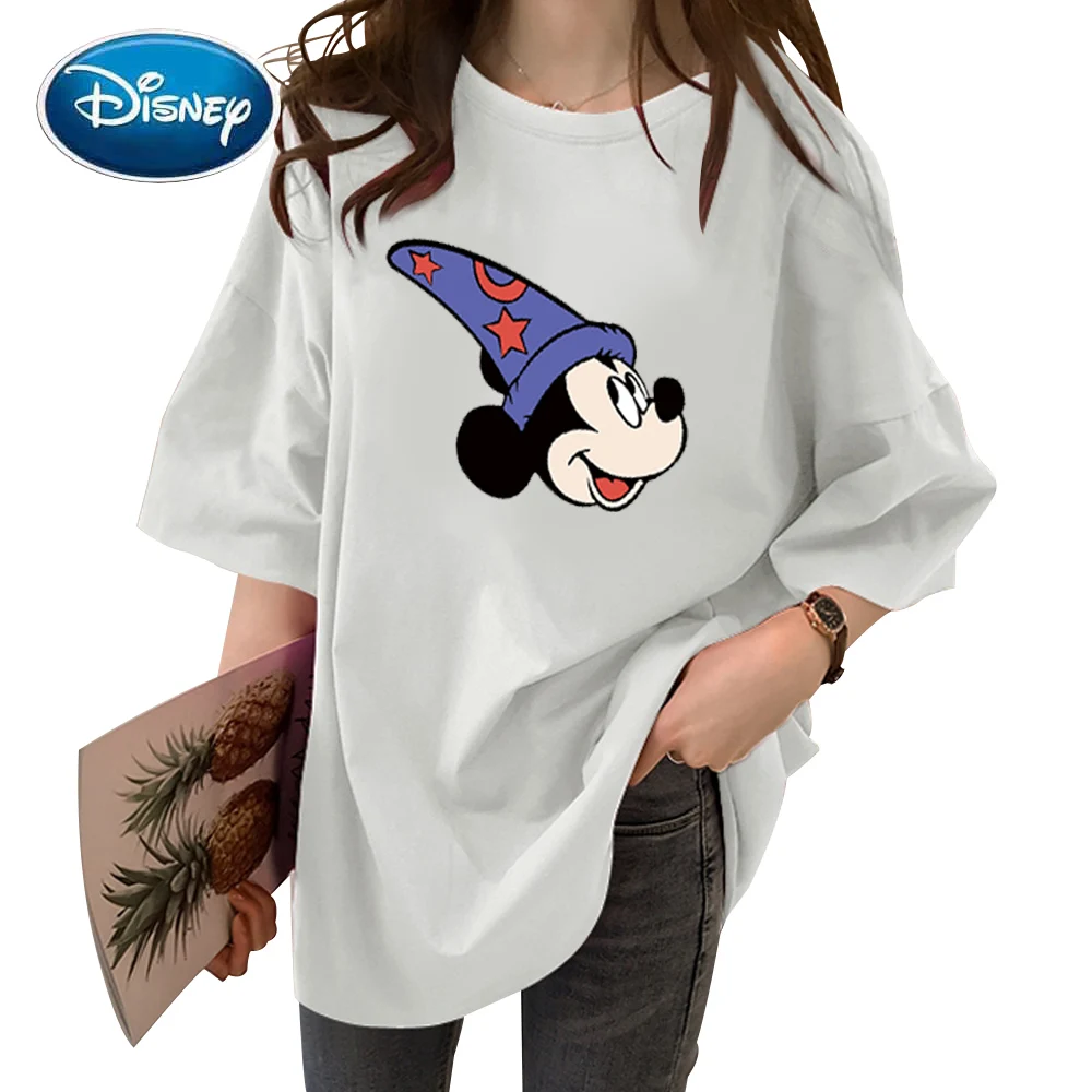 Disney Fashion Mickey Mouse Magic Cartoon Print T-Shirt Harajuku Women Short Sleeve Female Casual O-Neck Loose Tee Tops 5 Colors