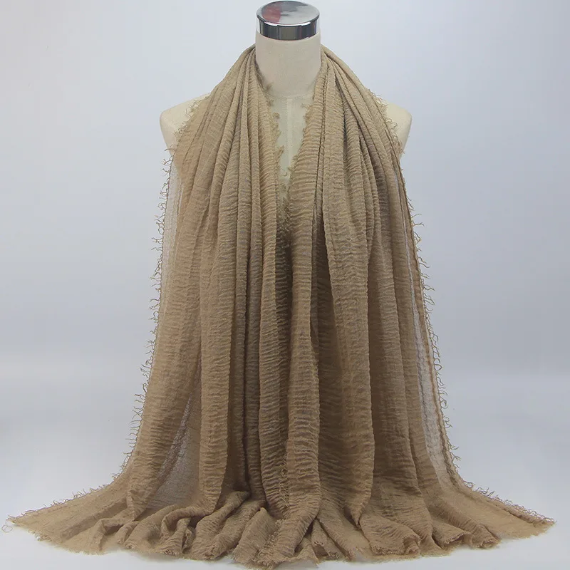 70x175CM Women Islam hijab Maxi Crinkle Shawl Cotton and Linen Women Ladies Simple Daily Wrap Hijabs Plain Muslim Headscarf