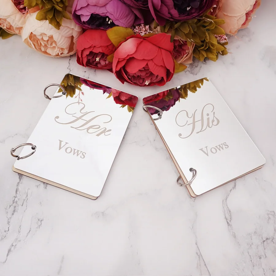 Acrylic Mirror Surface with Wooden Vow Bookle Wedding & Engagement Vow Book Bride & Groom Wedding Gifts Set of 2 Books