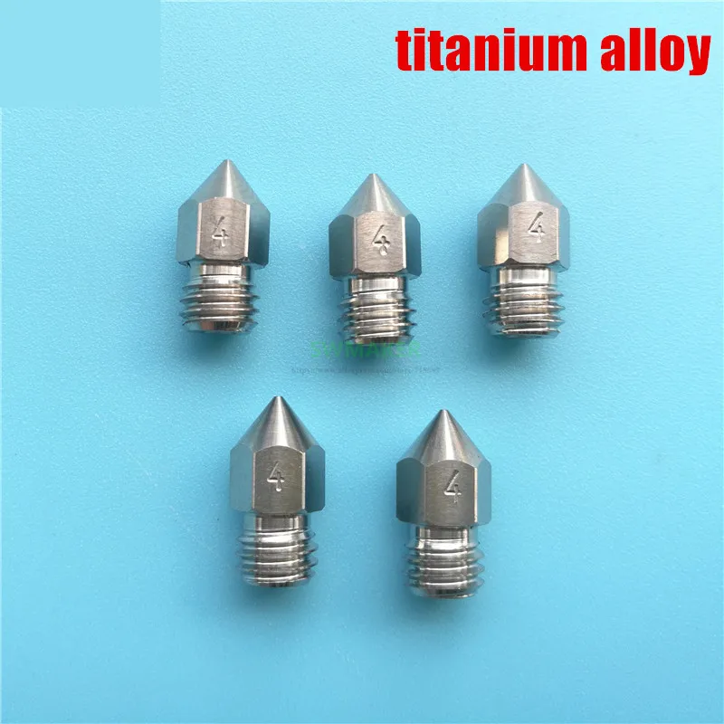 

5pcs Creality NEW Titanium alloy TC4 Nozzle MK8 M6 Threaded 1.75mm 0.4mm For Creality CR-10 ender-3 Pro CR20 Anet A8 3D Printer