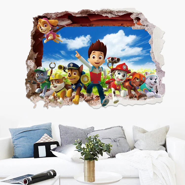 Disney 3D Cartoon  Pawed Wall Stickers For Kids Rooms Living Room Boys Girls Children Bedroom DIY Home Decor Patroling Car