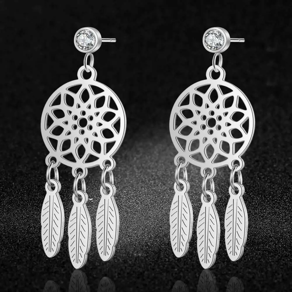 Vni and Mia 316 Stainless Steel Boho Lotus Dream Catcher Earring For Women Wholesale Fashion Bohemia Jewelry Dropshipping