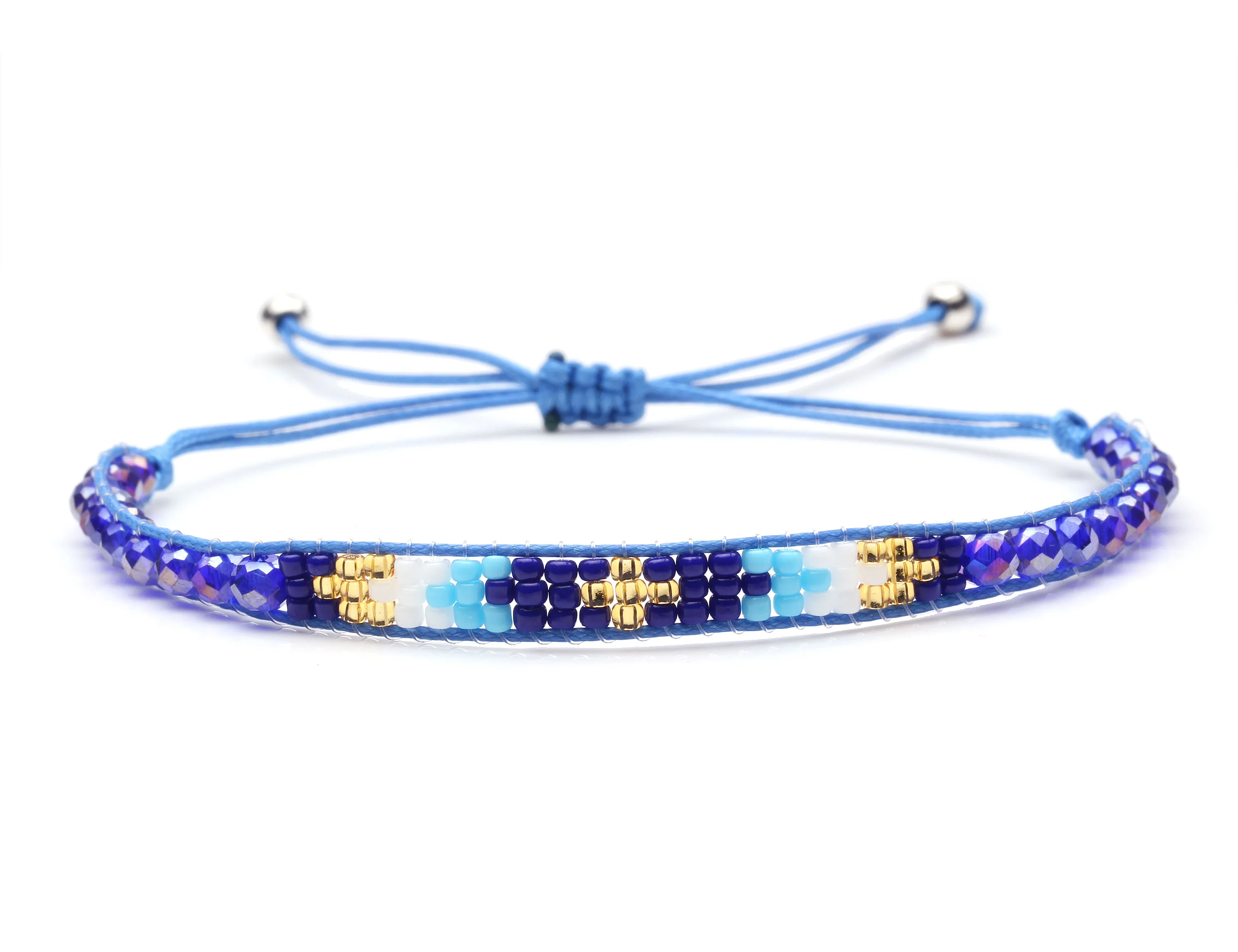 Boho Miyuki Glass Seed Beads Crystal Cross Single Wrap Bracelet Women Men Blue Pink Green White Waxed String Wioven Jewelry Gift