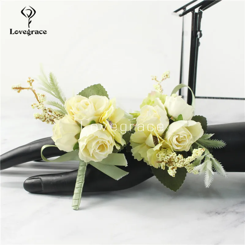 Injtrash-Bracelet de Poignet Boutonnière à Fleurs pour Homme et Femme, Broche de Corsage, Décor de Mariage, Meilleur Homme, Boutonnières Trempées