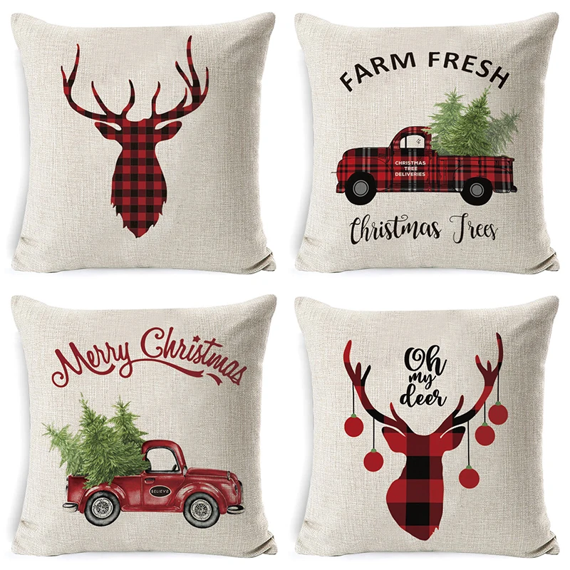 

CANIRICA Christmas Pillow Cushion Cover 45x45cm Living Room Christmas Decorations For Home Housse De Cousin Decorative Pillows