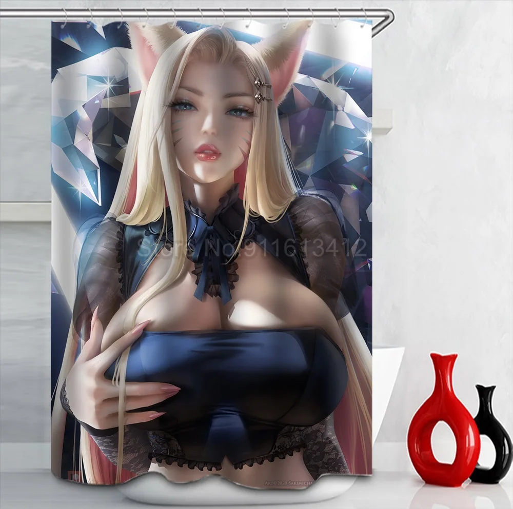 Anime Big Breasts Big Ass Girl Nude Print Shower Curtain Bathroom Supplies High-quality Waterproof Bathroom Decoration with Hook