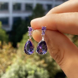 Huitan Gorgeous AAA Cubic Zirconia Water Drop Charm Women Drop Earring Wedding Band Jewelry White/Purple High Quality Earrings