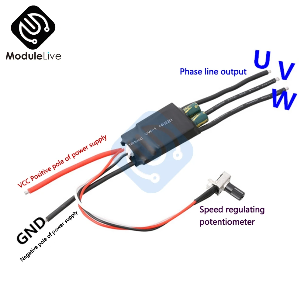 BLDC 3 phase DC Brushless Motor Drive Controller DC 7V-24V PWM Hallless Driver With Potentiometer for 2/6/12/14 14 Pole Motor