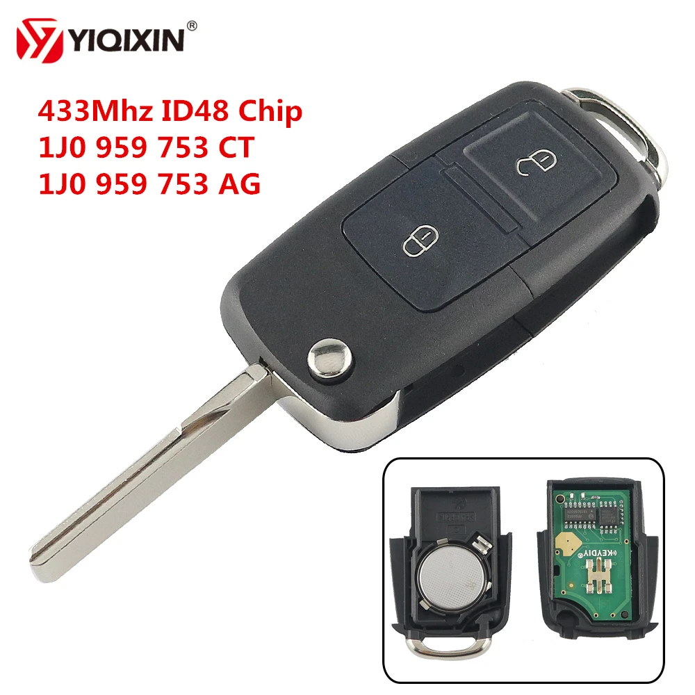 YIQIXIN 2 Button Remote Key ID48 Chip 433Mhz For VW Polo Golf Passat Lupo Remote Car Key 1J0 959 753 CT/1J0 959 753 AG