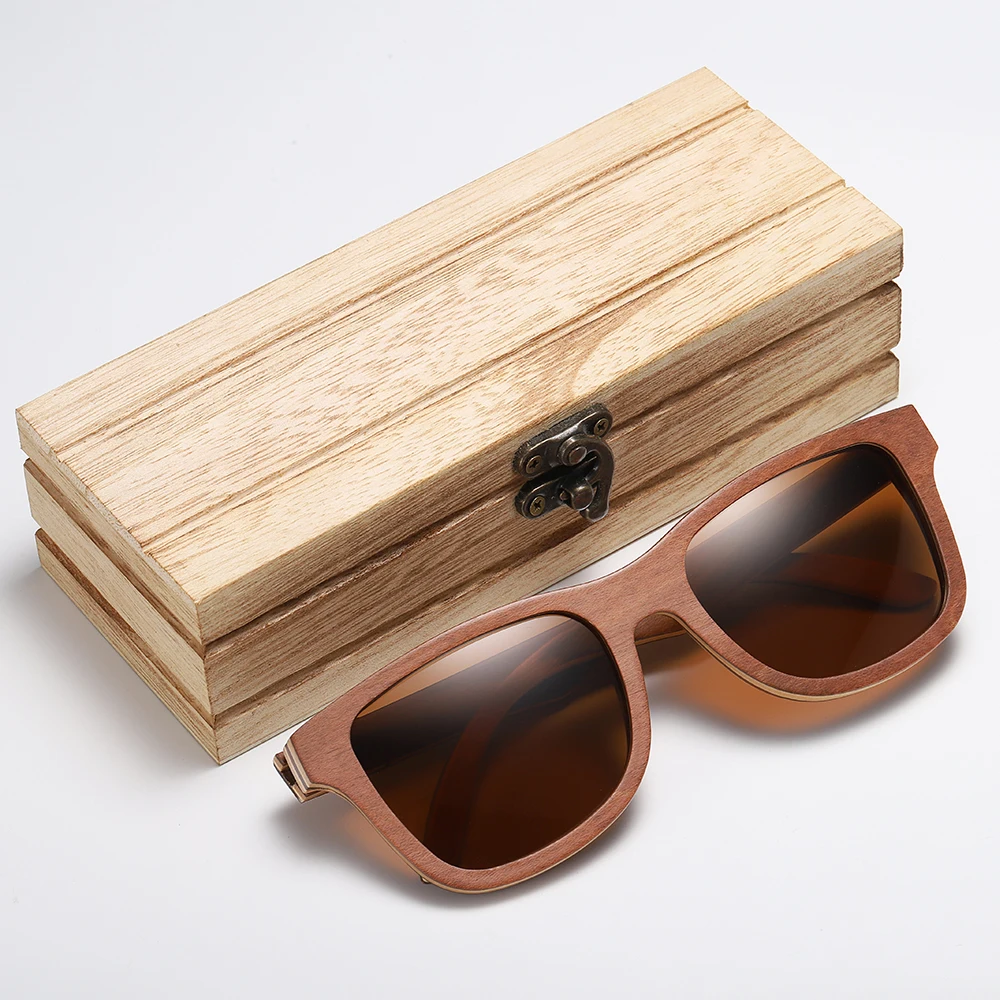 GM Brand Designer Wood Sunglasses New men Polarized Brown Skateboard Wood sunGlasses with Original Box Retro Vintage Eyewear