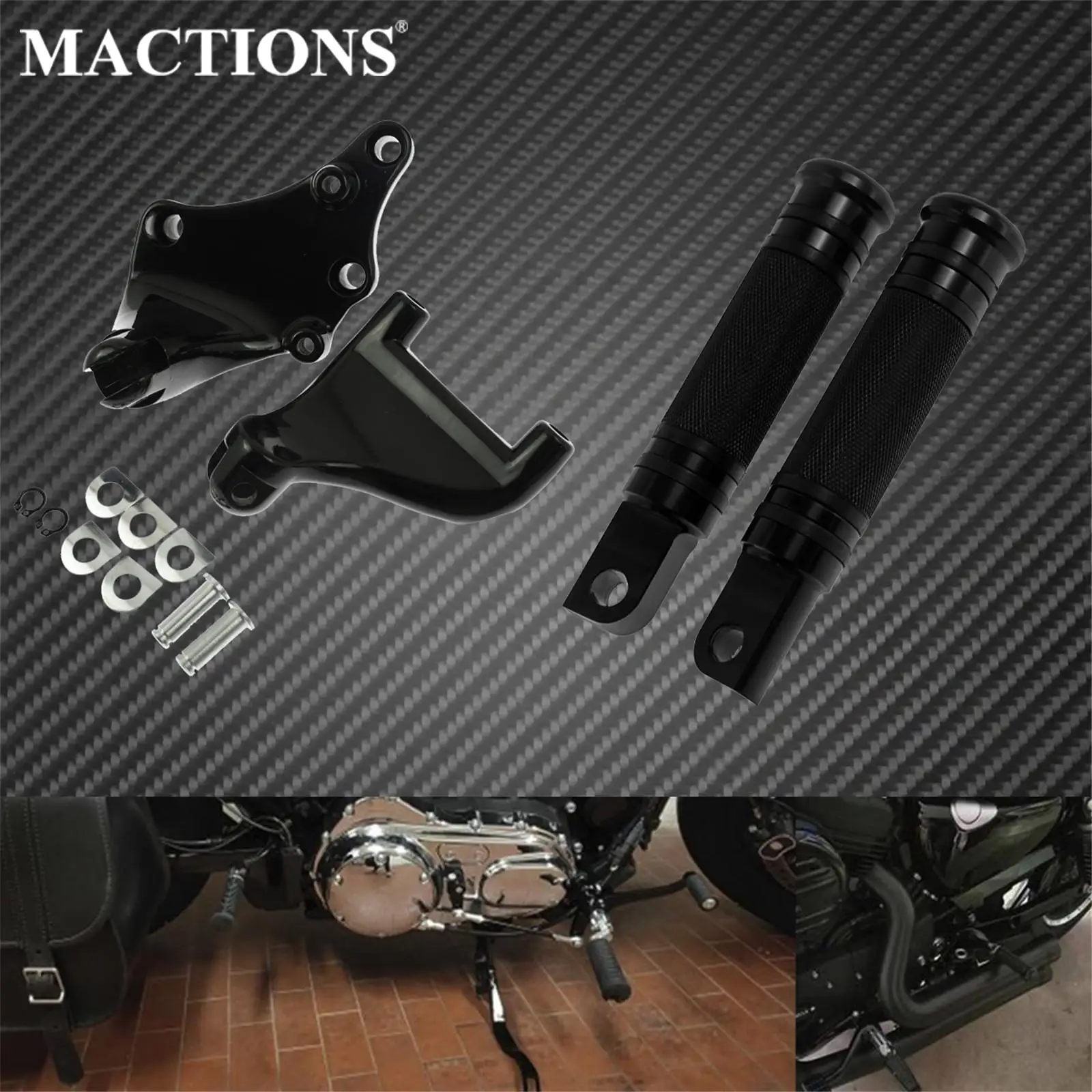 

Motorcycle Black Footrest Rear Passenger Foot Pegs Mount Pedal For Harley Sportster XL883 XL1200 48 2014-2019 Iron SuperLow