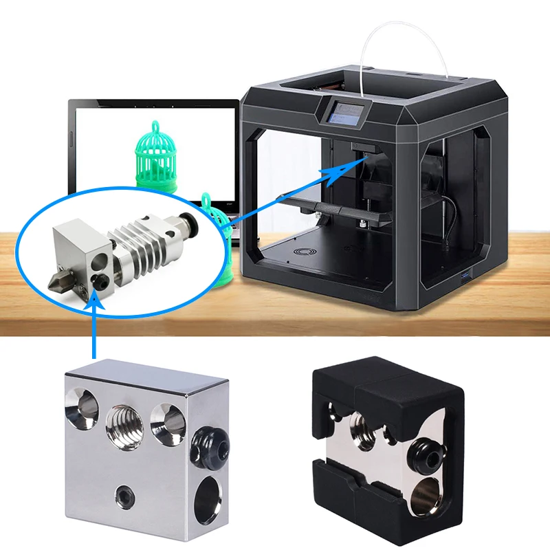 3D Printer Onderdelen CR-10 20*20*10Mm Alle-Metalen Aluminium Heater Blok MK8 Siliconen Sok Voor ender 3 Mk7/Mk8/Mk9 J-Head Extruder