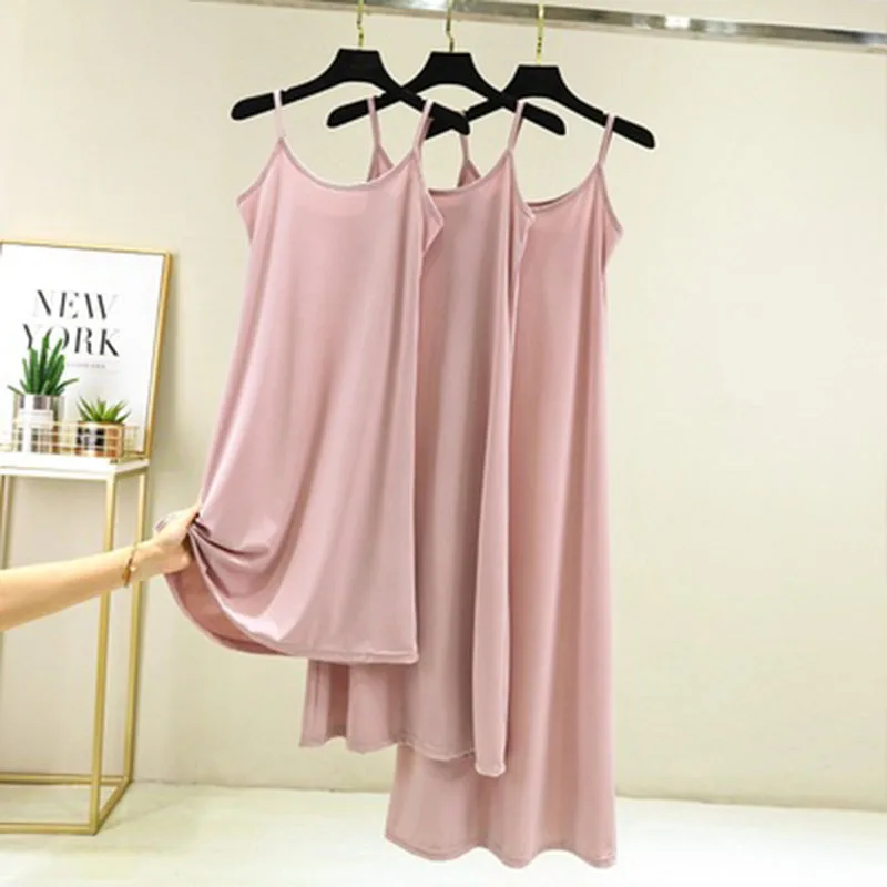 Summer Women's Soft Ice Silk Dress 2024 New Casual 7 Colors O-Neck Sleeveless Spaghetti Beach Sexy Ice Silk Home Dress Vestidos