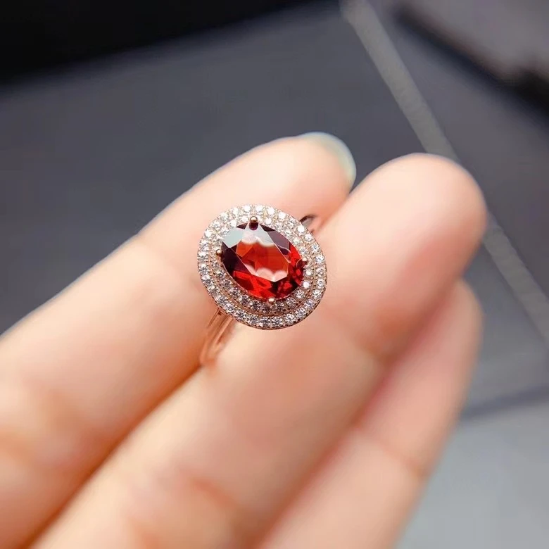 KJJEAXCMY fine jewelry S925 sterling silver inlaid natural Garnet new girl exquisite ring support test Chinese style with box