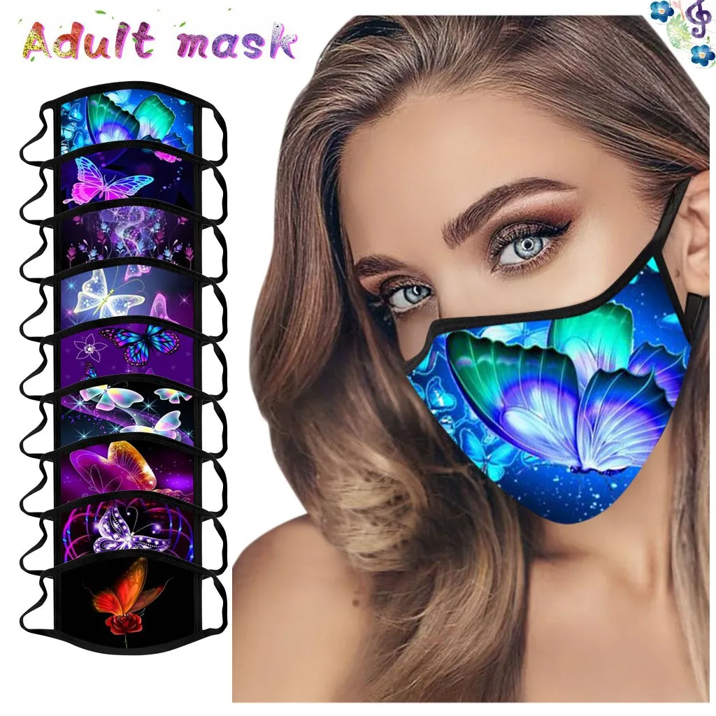 Cotton Mask Butterfly Printed Face Mask Mouth Cap Pm2.5 Ear Hook Proteccion Mouth Cover Reusable Woman Mascarilla Masque Lavable