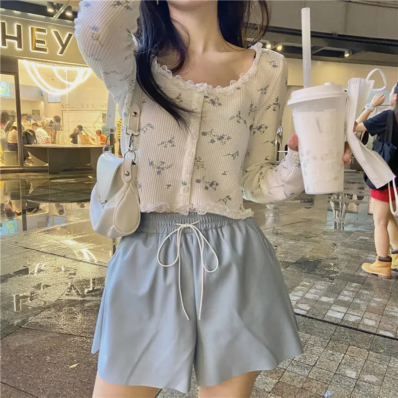 Women Cardigan Sweet Crop Top Design Patchwork Lace Floral Gentle Students All-match Retro Single Breasted Korean Style Chic Ins