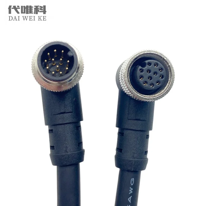 M12 Sensor Connector 12Pin Aviation Cable Waterproof Plug IP67 Male&Female  +2m PVC Wire A Type Screw& Solder PA Eletrical Solar