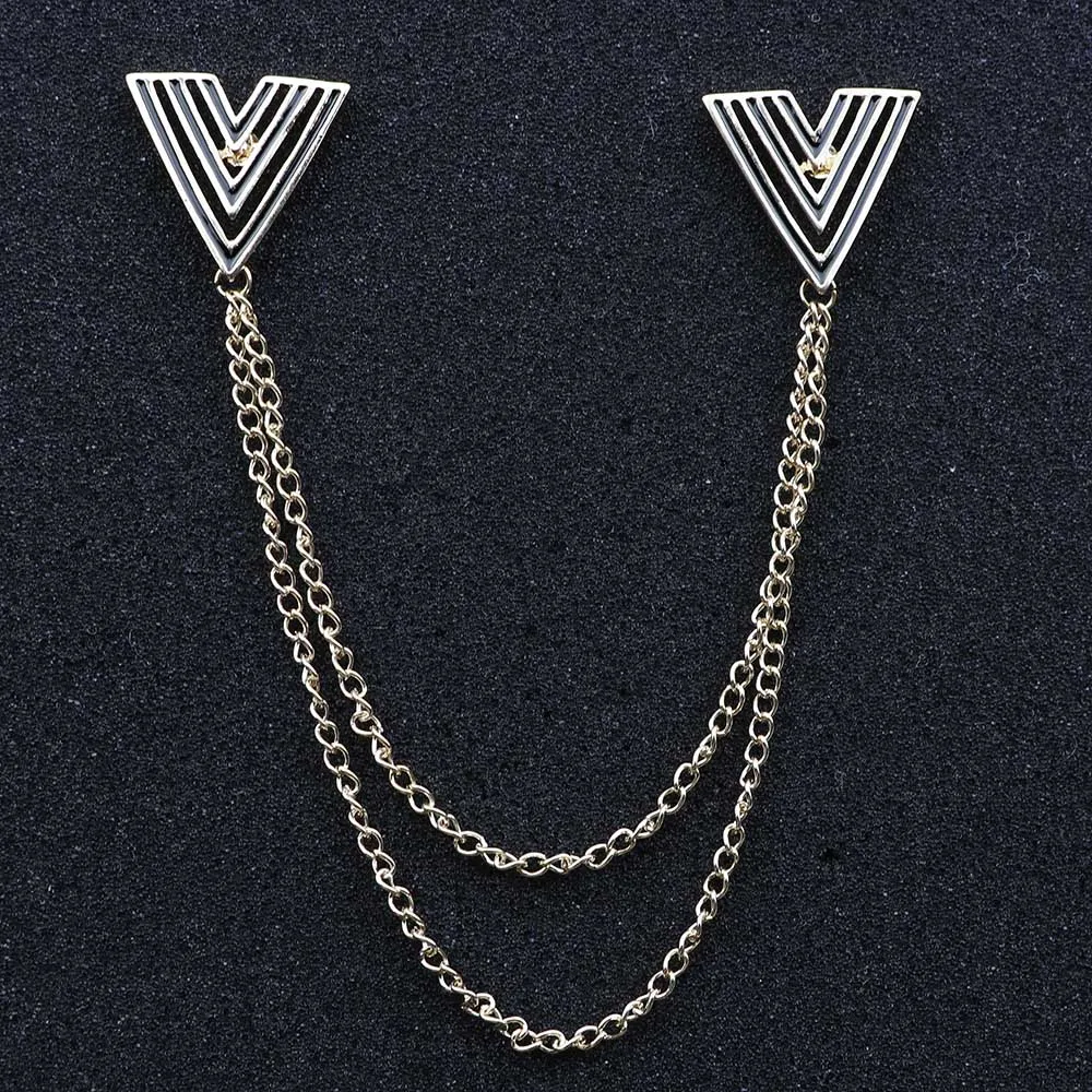 Vintage Double Chain Brooches Angel Wings Star Moustache Deer Glasses Brooch  Shirt Collar Pins Broch For Men Women Collar Pin image 2