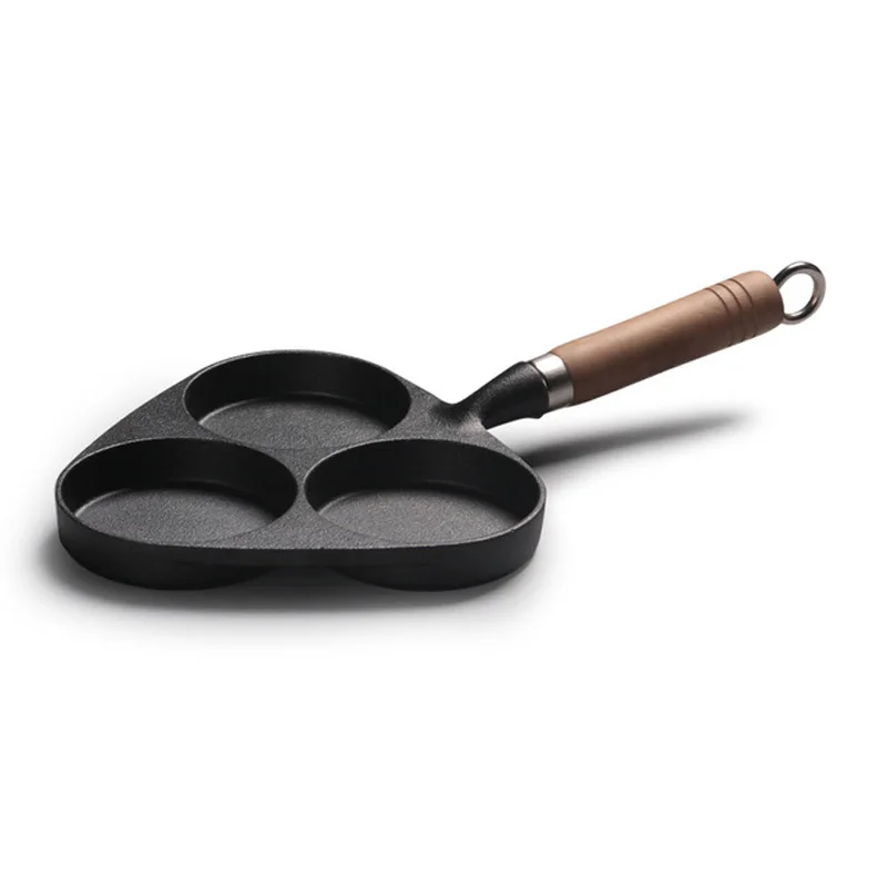 Cast iron pan with three holes and four holes egg dumpling pan Outdoor picnic cooker Camping grill pan Multi-function frying pan