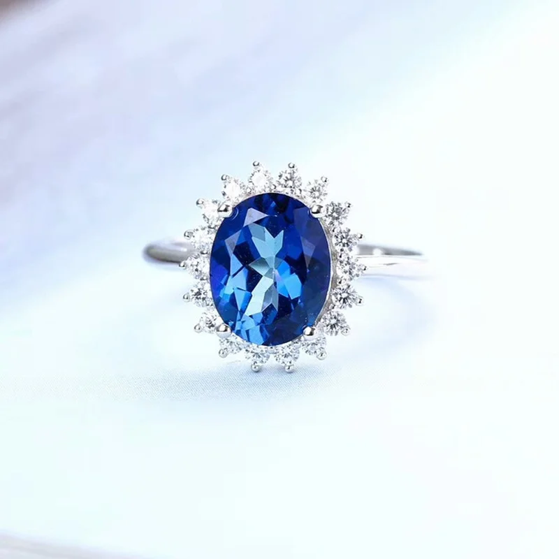 Elegant Princess Kate Blue Gem Created Blue Crystal Ring for Women Silver Color Wedding Finger Crystal Ring Brand Jewelry