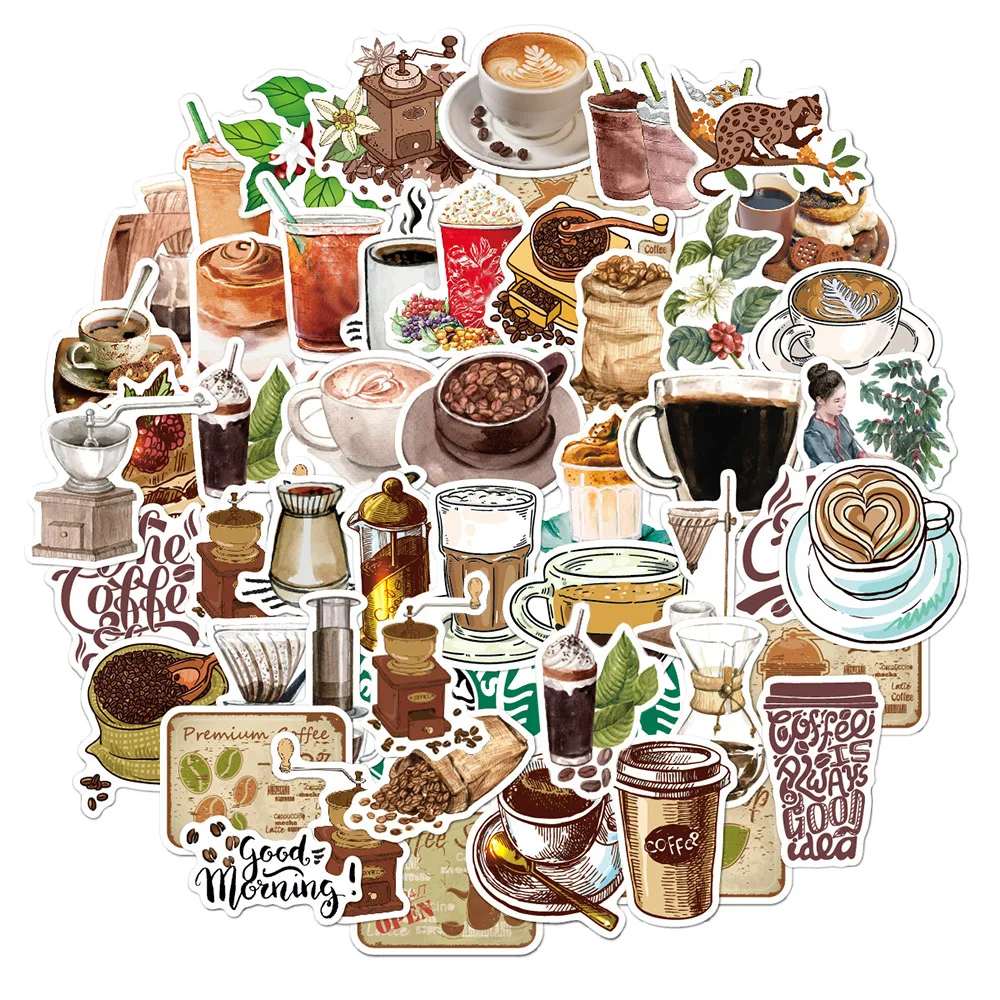 10/30/50pcs Vintage Coffee Shop Graffiti Stickers Aesthetic Decals Kids Toy Scrapbook Diary Phone Laptop Cute Waterproof Sticker