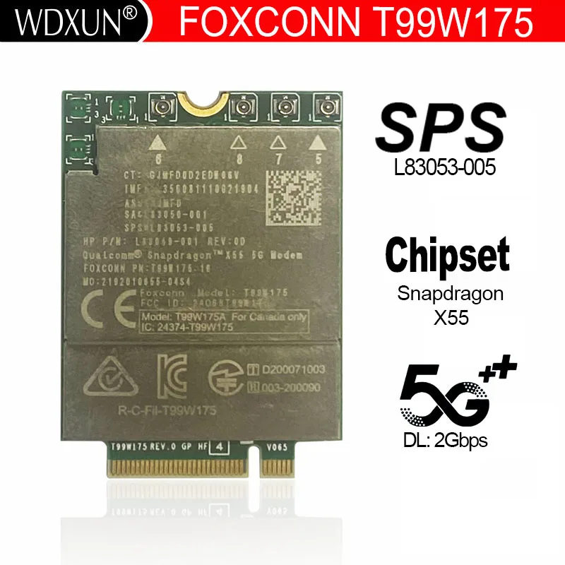 

Foxconn T99W175 WWAN card i5G wireless module SPS L83053-005 SA L83050-001 Snapdragon X55 for hp Spectre X360 13T-AW200 830 g8