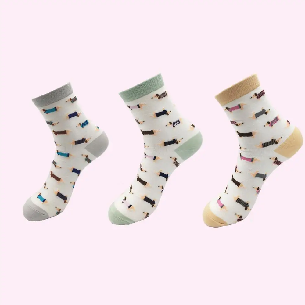 3 pairs Animal Women Socks Colorful Cute Sausage Dog Cotton Cartoon Couple lady Girl Spring Summer Socks Zoo