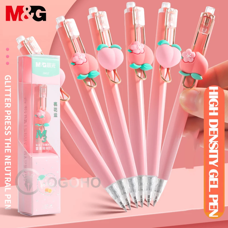 M&G Pink Peach Limited Gel Pen High Density 0.5mm Retractable Gel Pen Fast-drying with Refills Stationary Supplies