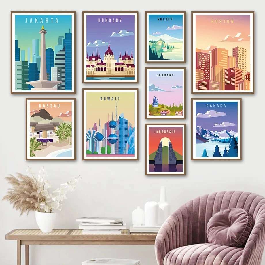 Sweden Boston Germany Canada Hungary Scape Wall Art Canvas Painting Nordic Posters And Prints Wall Pictures For Living Room Deco