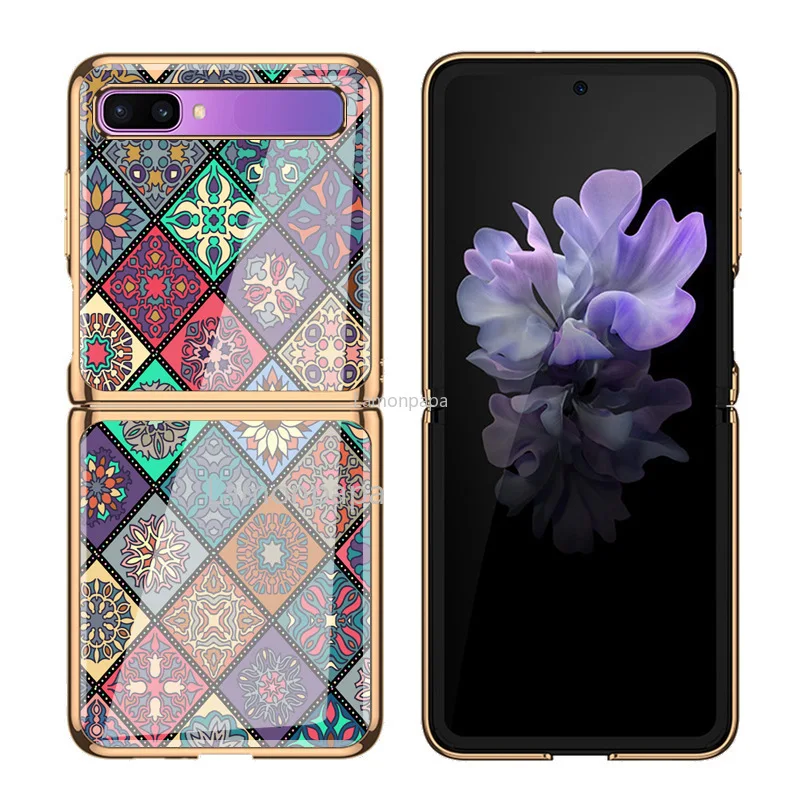Retro Folk-custom Tempered Glass Case for Samsung Z Flip 5G Cover Luxury All-inclusive Shockproof Shell for Samsung Z Flip Case