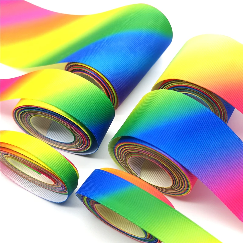 3 yards 10-75mm Gradient Rainbow Grosgrain Ribbon for Wedding Home Decor DIY Gift Wrapping Party Handmade Accessories #Ro