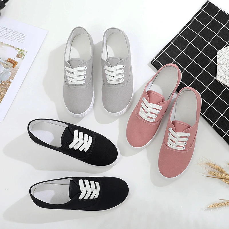 2021 spring Loafers canvas Shoe Sneakers For Women Shoes Breathable Women\'s Casual Shoes Lace up Solid color Woman Shoes 35-41