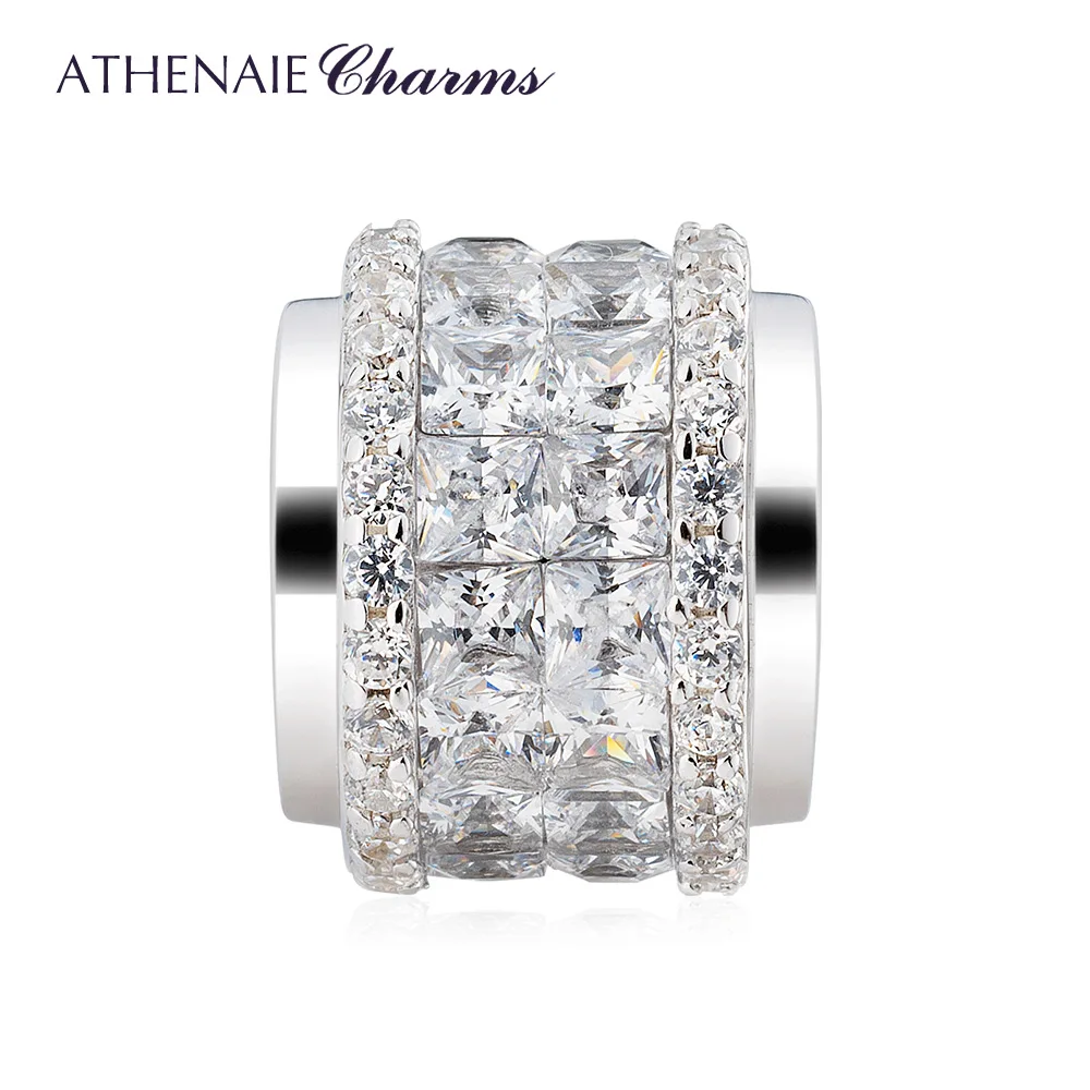 ATHENAIE 925เงินสเตอร์ลิง Shine Clear Zircon Bright Eternal Charms ลูกปัดพอดีสร้อยข้อมือ DIY เครื่องประดับวันเกิดของขวัญผู้หญิง