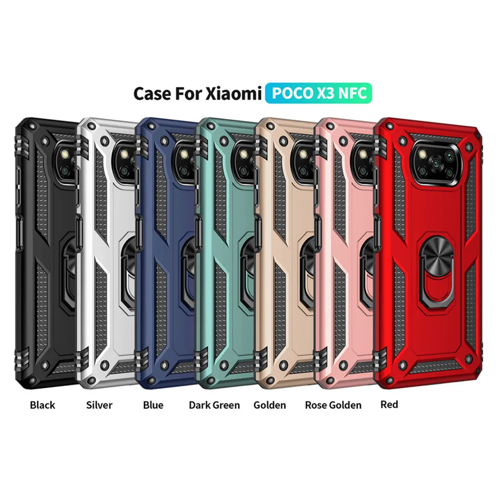 Poco x3 nfc Armor Case For Poco X3 nfc Cover Shockproof Ring Stand Bumper Phone Back Cover For Xiaomi on pocox3 pocophonex3 nfs