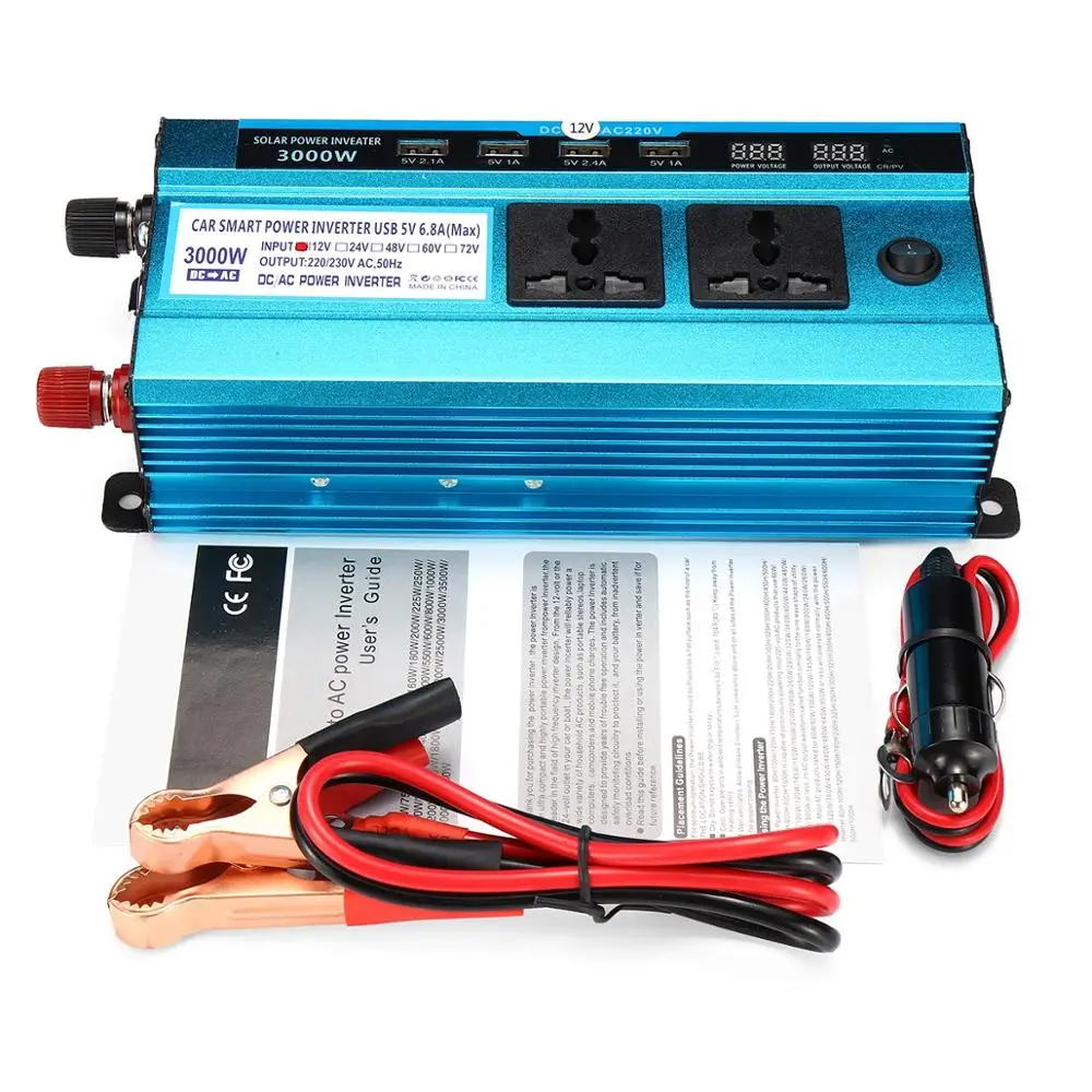 3000W Solar Power Inverter DC 12V/24V zu AC 220V LCD