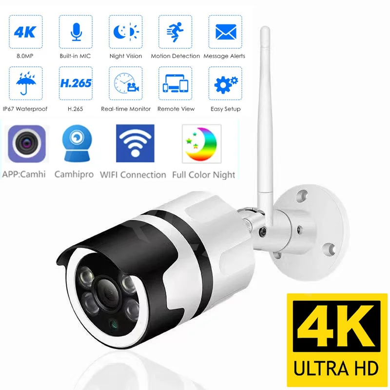 Wifi 8MP 4K IP Camera Outdoor H.265 Onvif Bullet CCTV Array Night Vision IR 5MP POE Video Surveillance Camera Camhi Camhipro