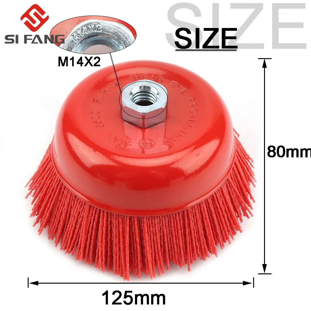 1 piece 125* M14/M16 Cup Nylon Abrasive Brush Wheel P80 Pile Polymer-abrasive Fit for 5